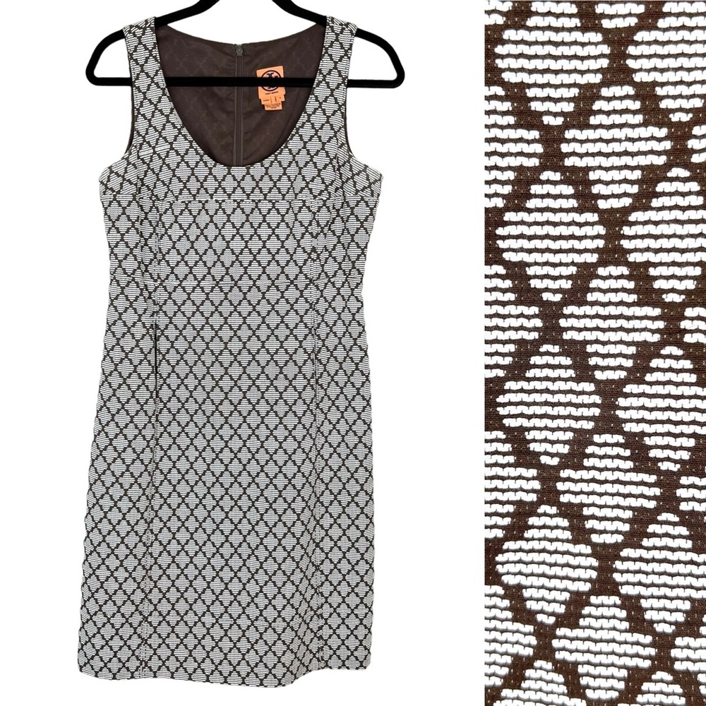 Tory Burch Sleeveless Brown Geometric Print Sheath Dress Size 6 Pockets Classic
